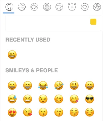Emoji selection menu showing tabbed categories and a search field for finding emojis