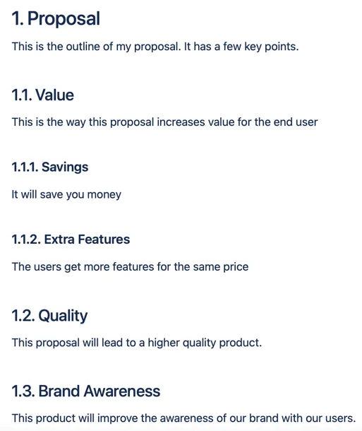 Decimal numbered headings applied