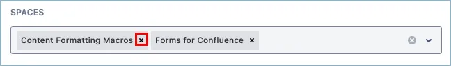 Field with multiple spaces, each with an x icon next to it to remove individual spaces