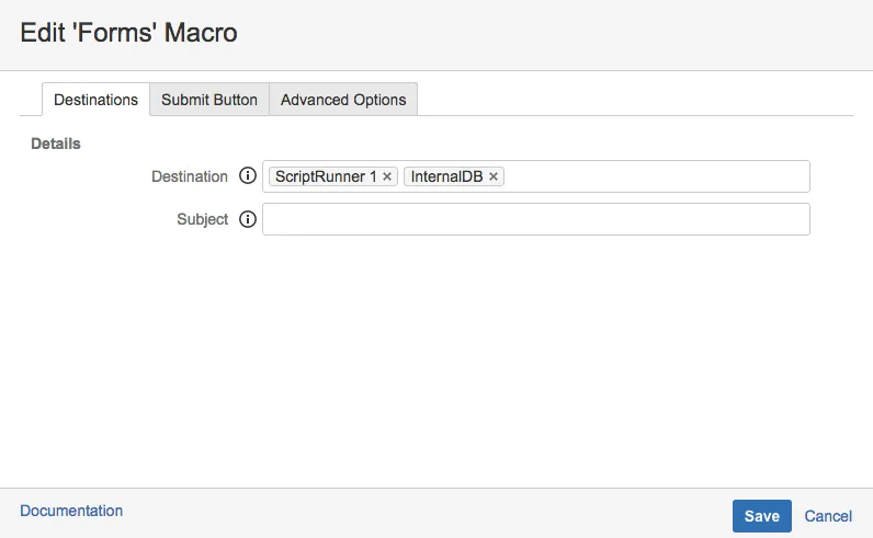 Forms macro configuration showing two Form ID fields populated with IDs from the previous step.