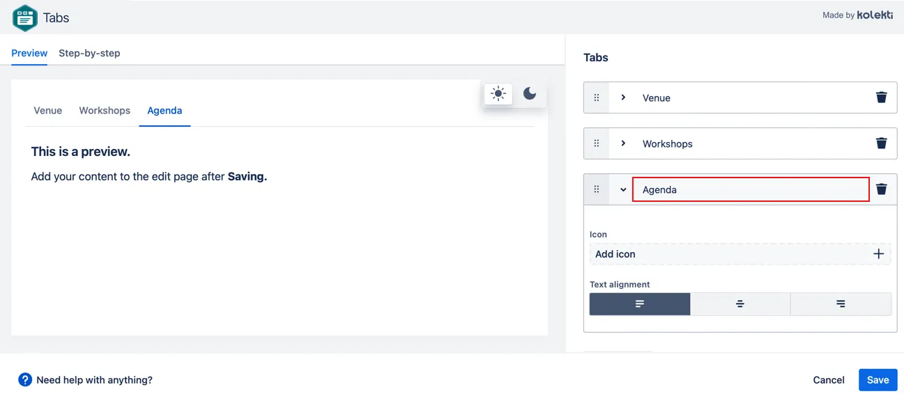 Click the tab name you want to change
