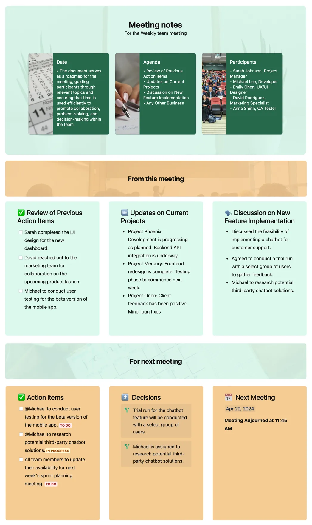 Published Meeting notes template