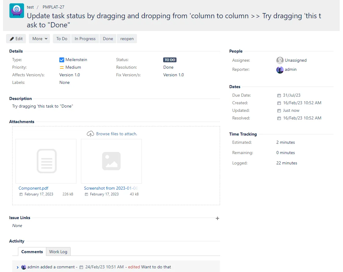 TMC List macro detailed issue view in Confluence showing full Jira issue information after clicking an Issue Key or Summary