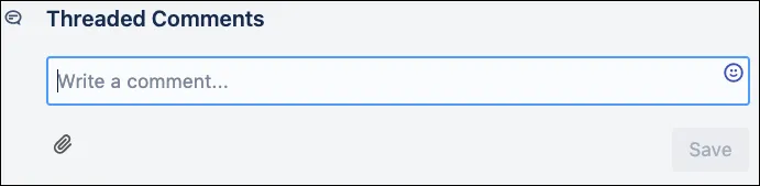 Open card showing the Threaded Comments section beneath the Description section