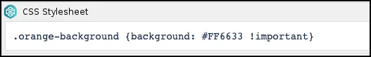 CSS Style Sheet macro showing example code that applies an orange background to the button using the orange-background class