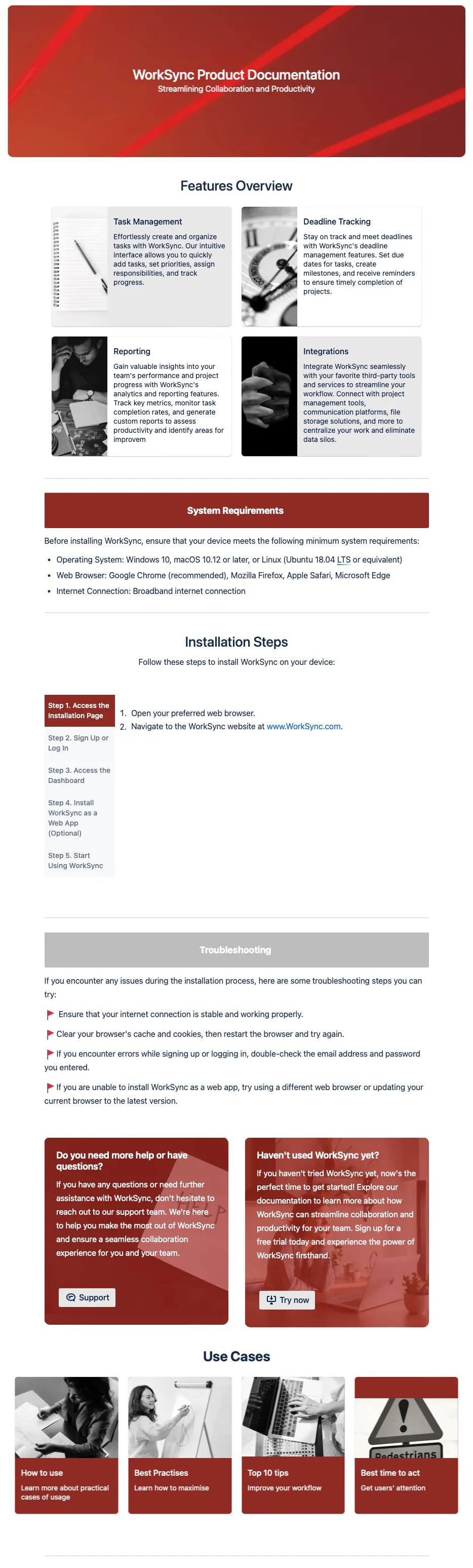 Published documentation page template