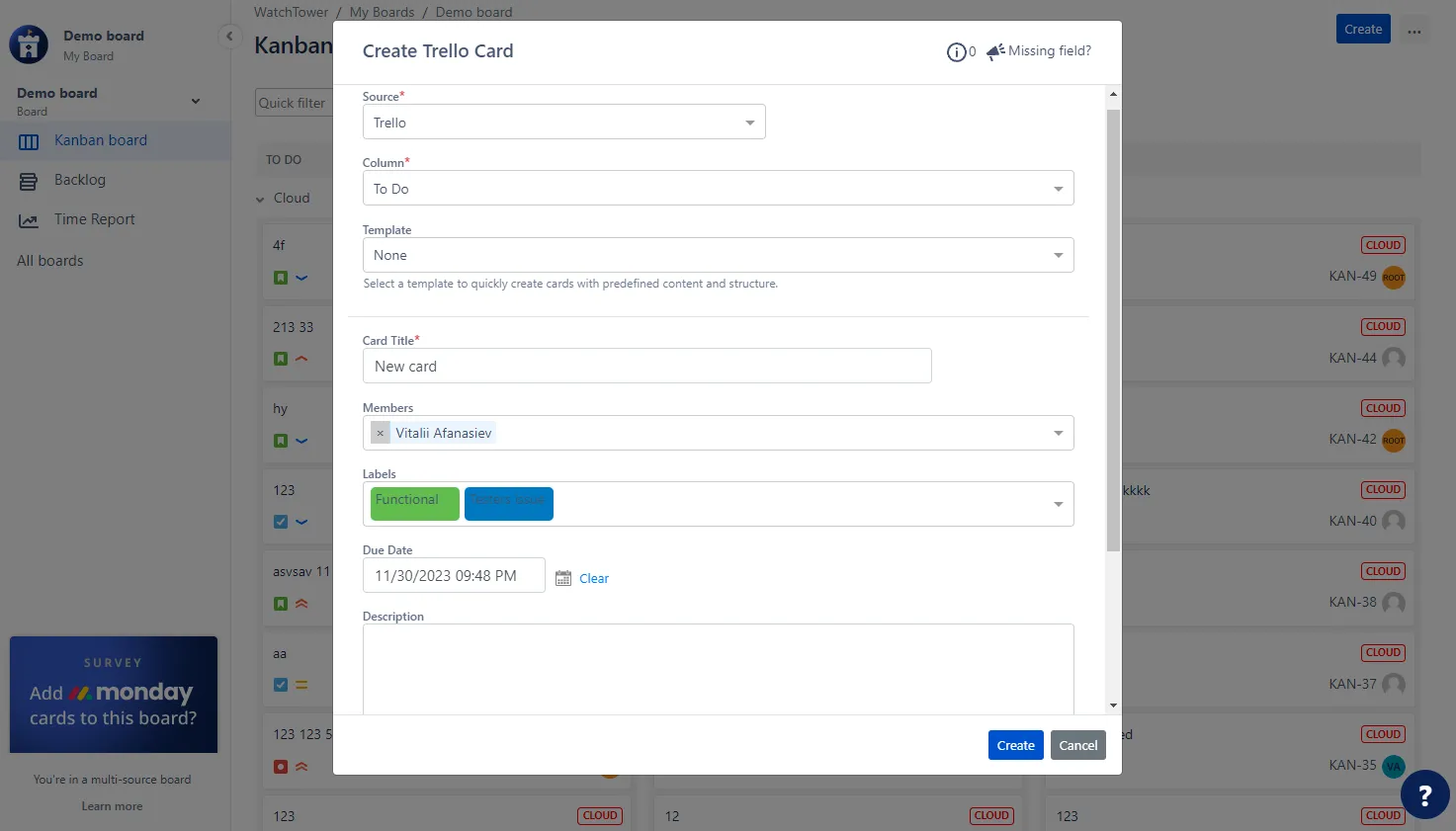 Image showing the creation of a trello card