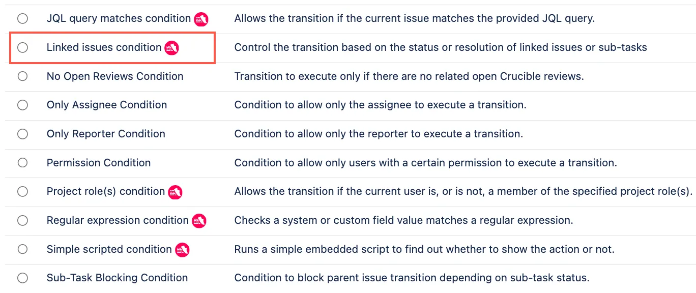 Linked issues condition with icon