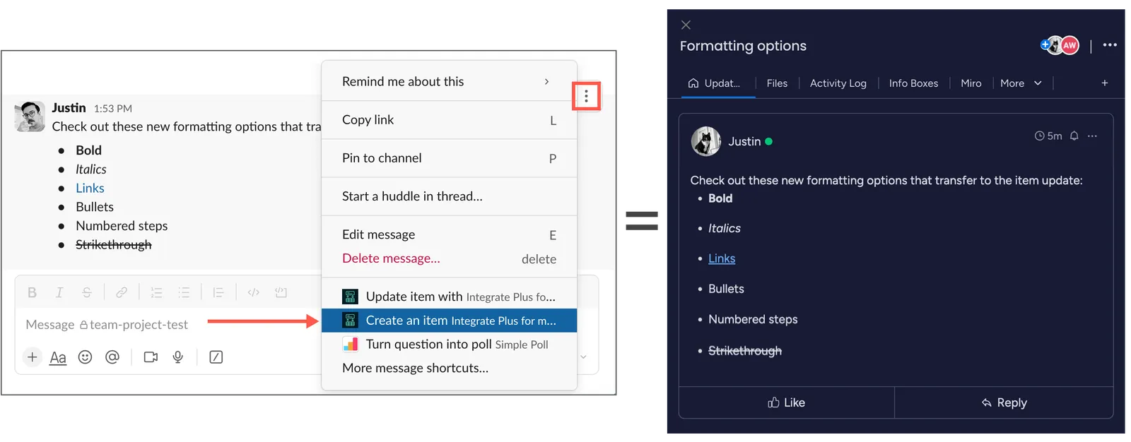 Example of formatting remaining intact