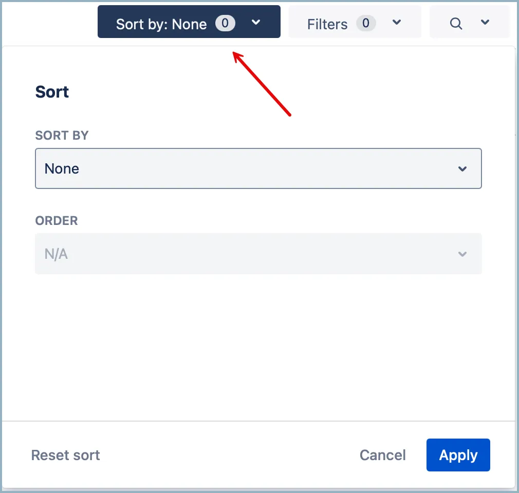 Sort by menu button at the top right of the feature page