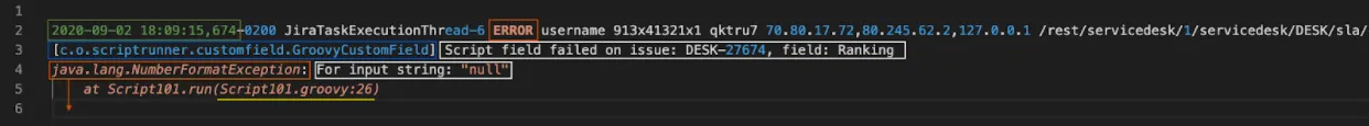 Example of scriptrunner error