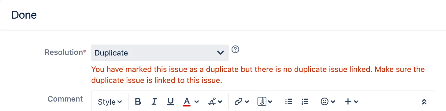 Validation error message screenshot