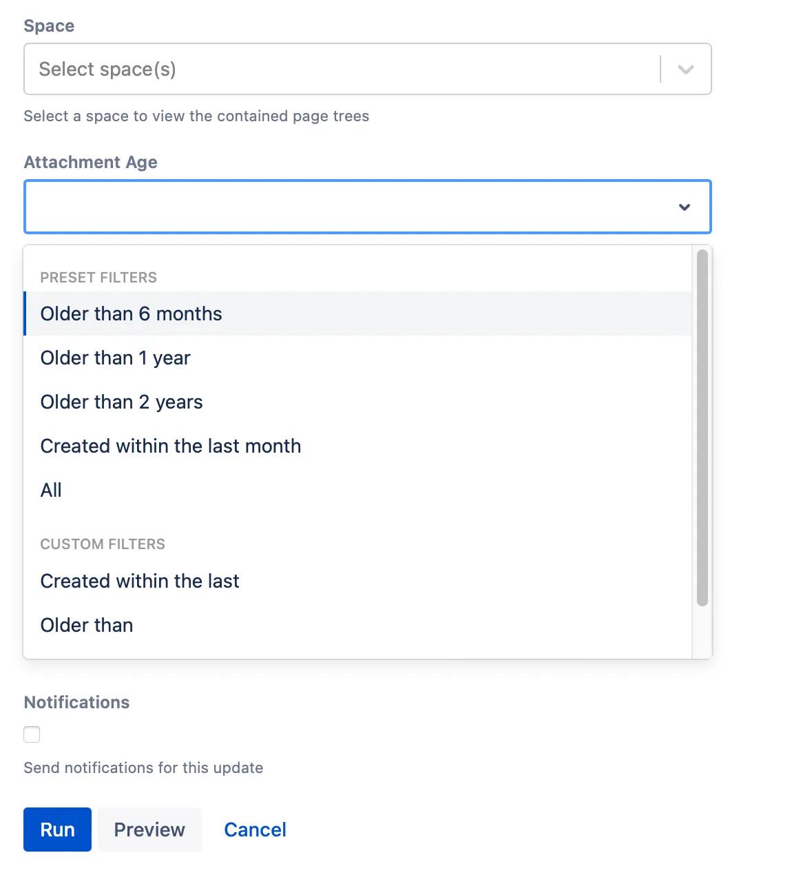 A blank Bulk Delete Attachments script form.