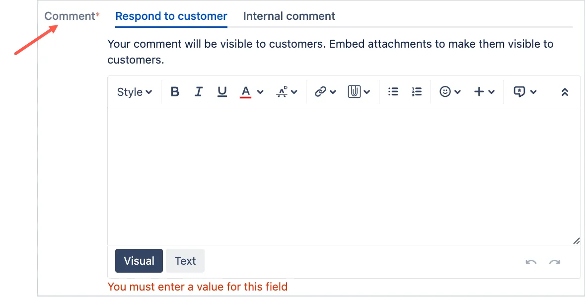 Issue transition screen displaying a warning when no comment is entered