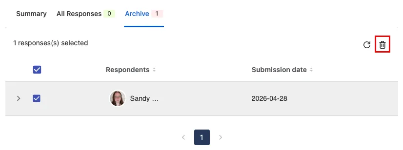 Delete selected icon in the Archive tab toolbar