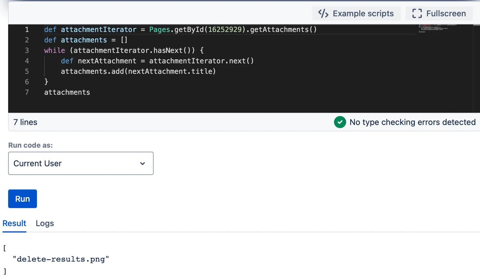 The result of running the "Get All Attachments" script.
