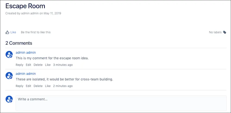 An example Forum page, showing comments.