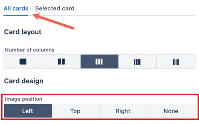 Card position options on All cards tab.