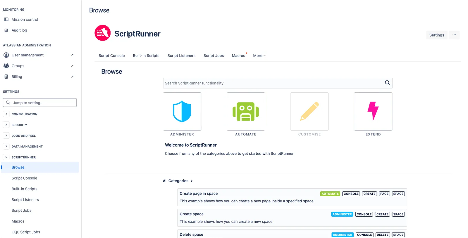 The ScriptRunner Browse page.