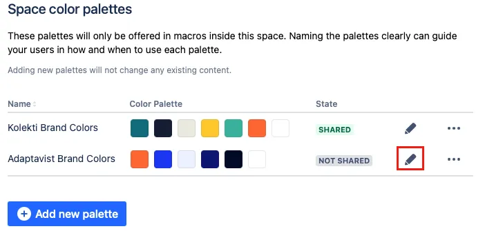 Space settings edit color palette.