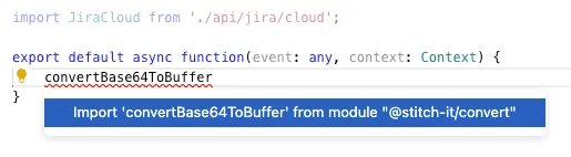 Code snippet with an error underlined in red for convertBase64ToBuffer.
