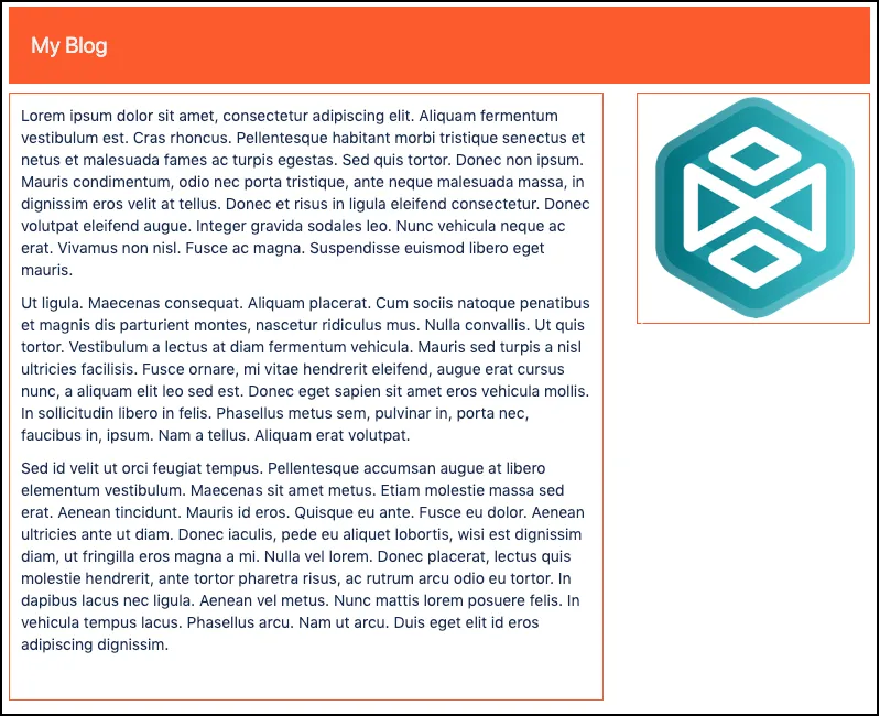 Preview of a blog template layout showing content blocks and formatting