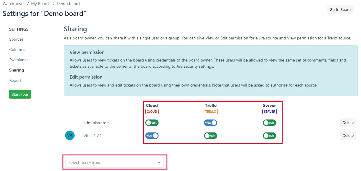 Image of the Sharing Settings screen