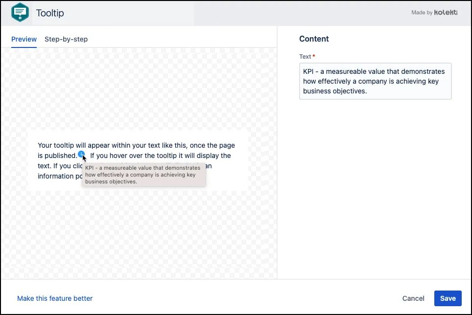 Tooltip text sample, with page preview