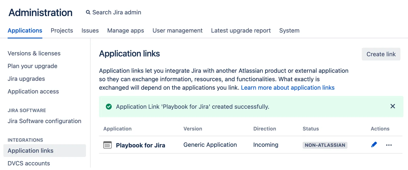 Screenshot of successfully configured app link.