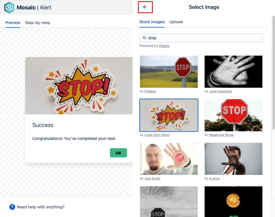 Stock image library for alerts macro.