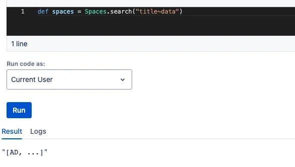 The result of the "Search for Spaces with CQL" script.