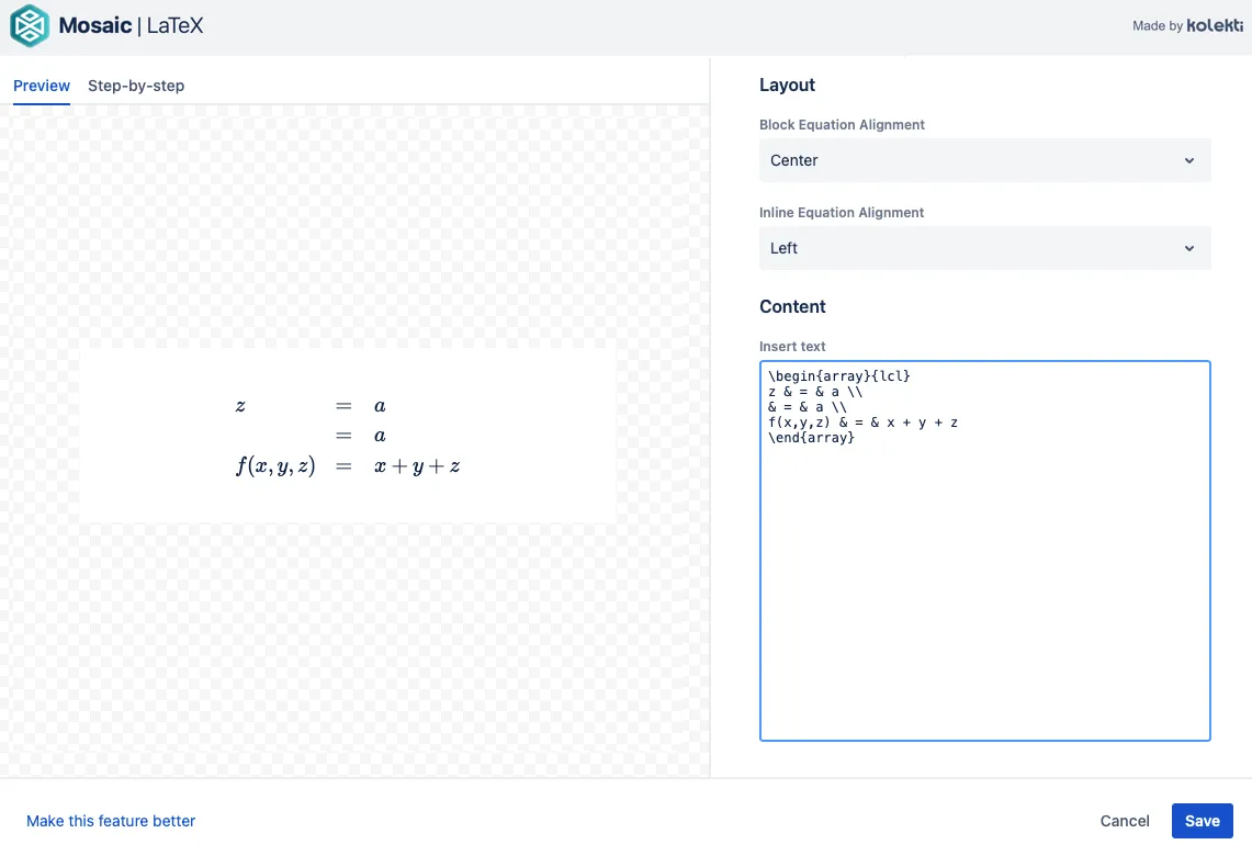 LaTeX editor with array example