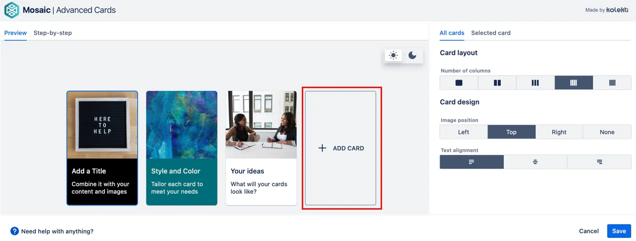 Add card option.