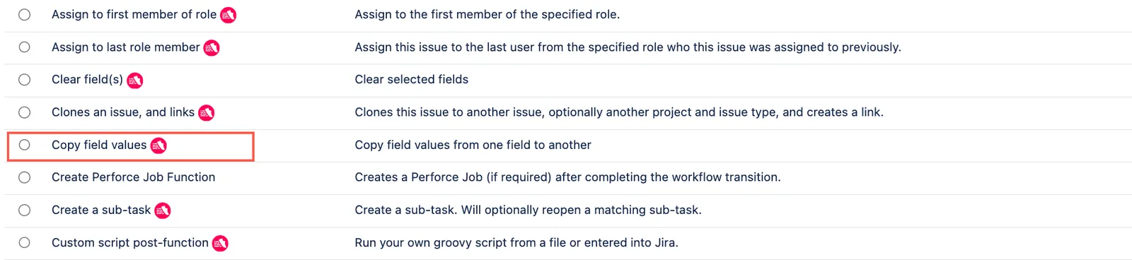 Copy field values post function selected.
