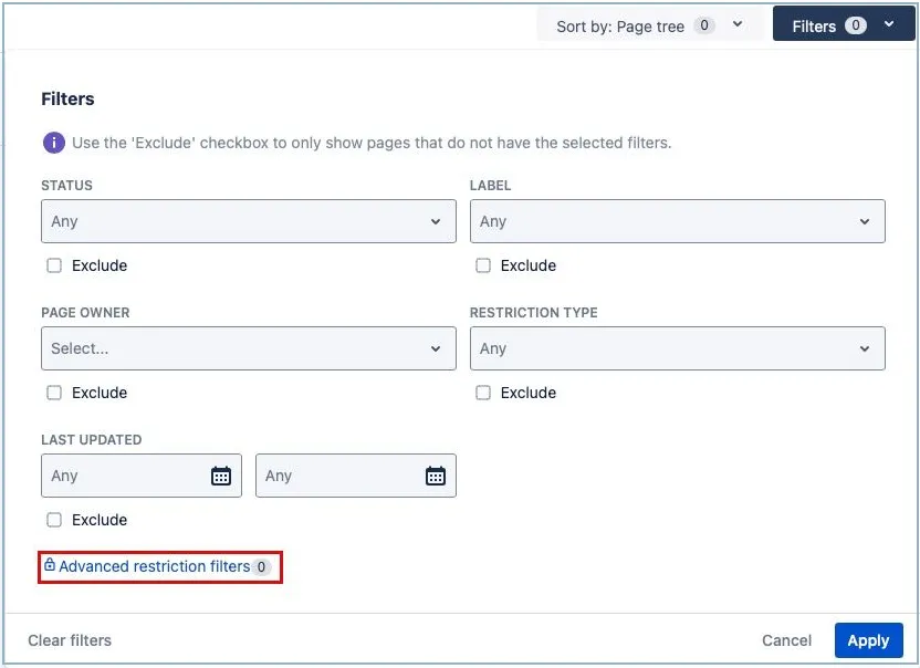 Filters screen with the Advanced restriction filters button highlighted
