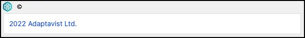 Confluence page showing a hyperlinked copyright macro in the footer