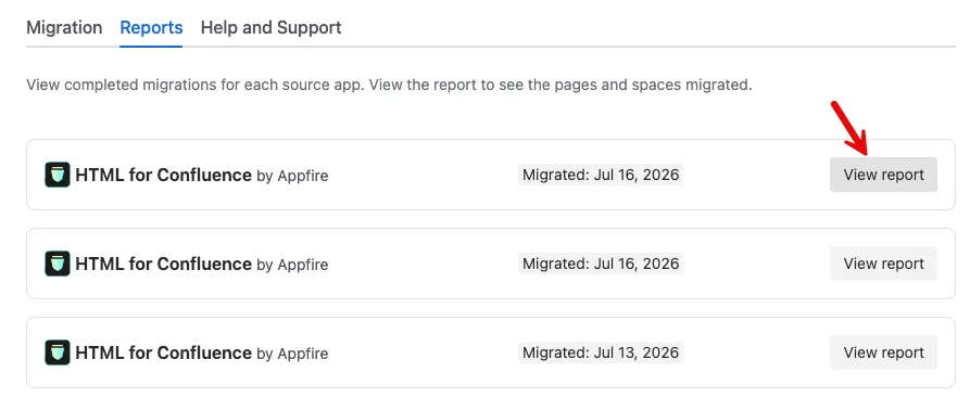 Reports screen showing a list of available reports, with the View Report button highlighted to the right of each entry.