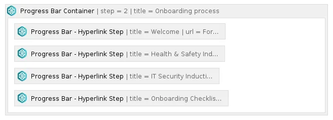 Example page showing multiple Progress Bar - Hyperlink Step macros added to a Progress Bar Container