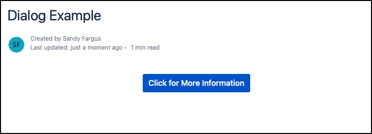 Published page showing the Pop-up Dialog trigger button in place of the macro placeholder.