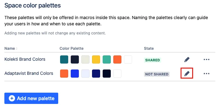 Space settings unshare color palette.