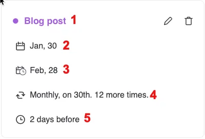 A screenshot showing the information card for a recurring task.