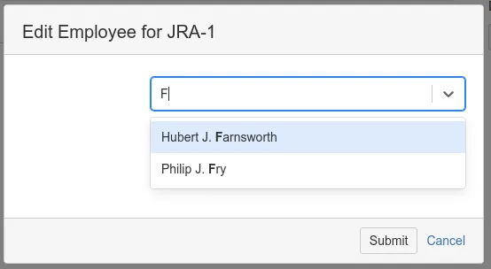 Screenshot showing the LDAP picker field in use within a Jira issue, with user search results displayed based on the configured search and display attributes