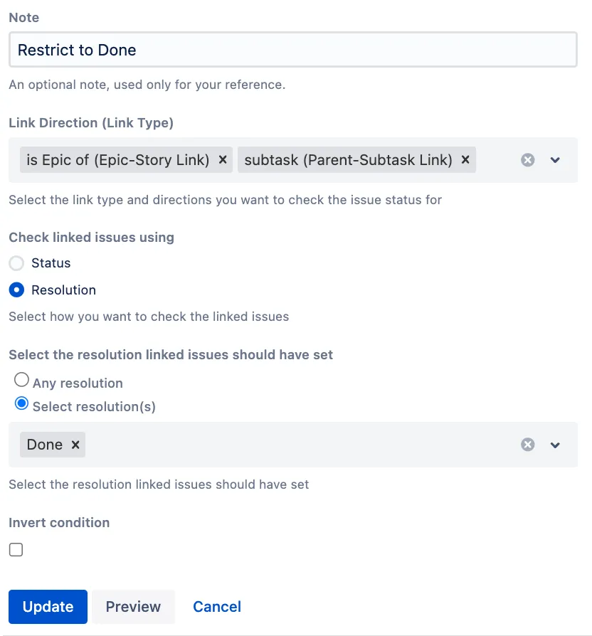 Restrict to Done resolution configuration