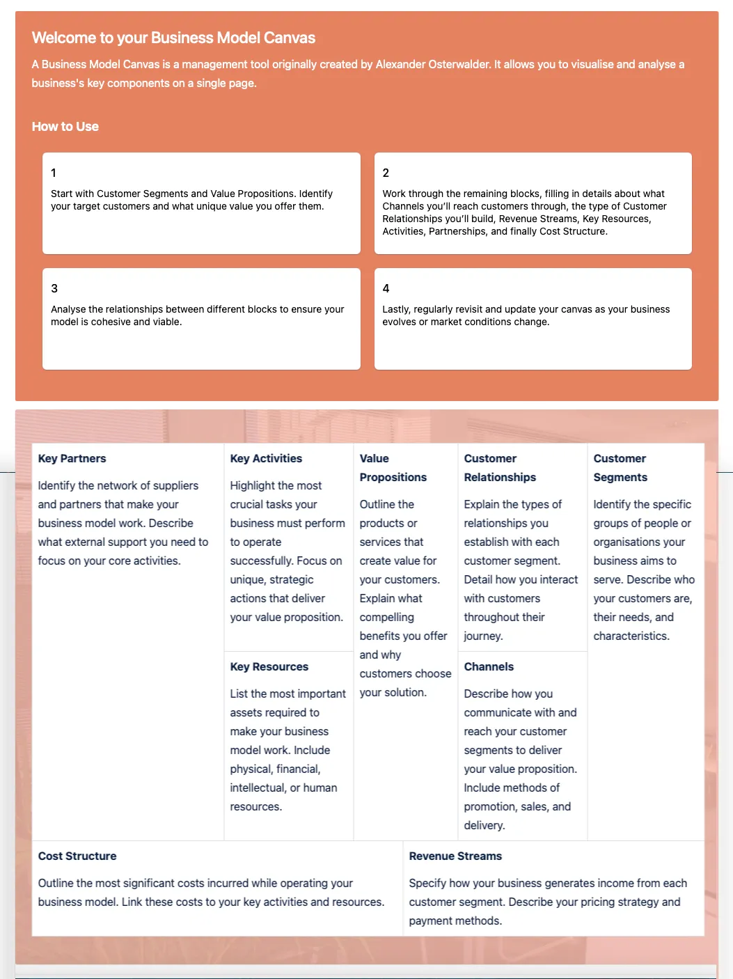 Published business model canvass template