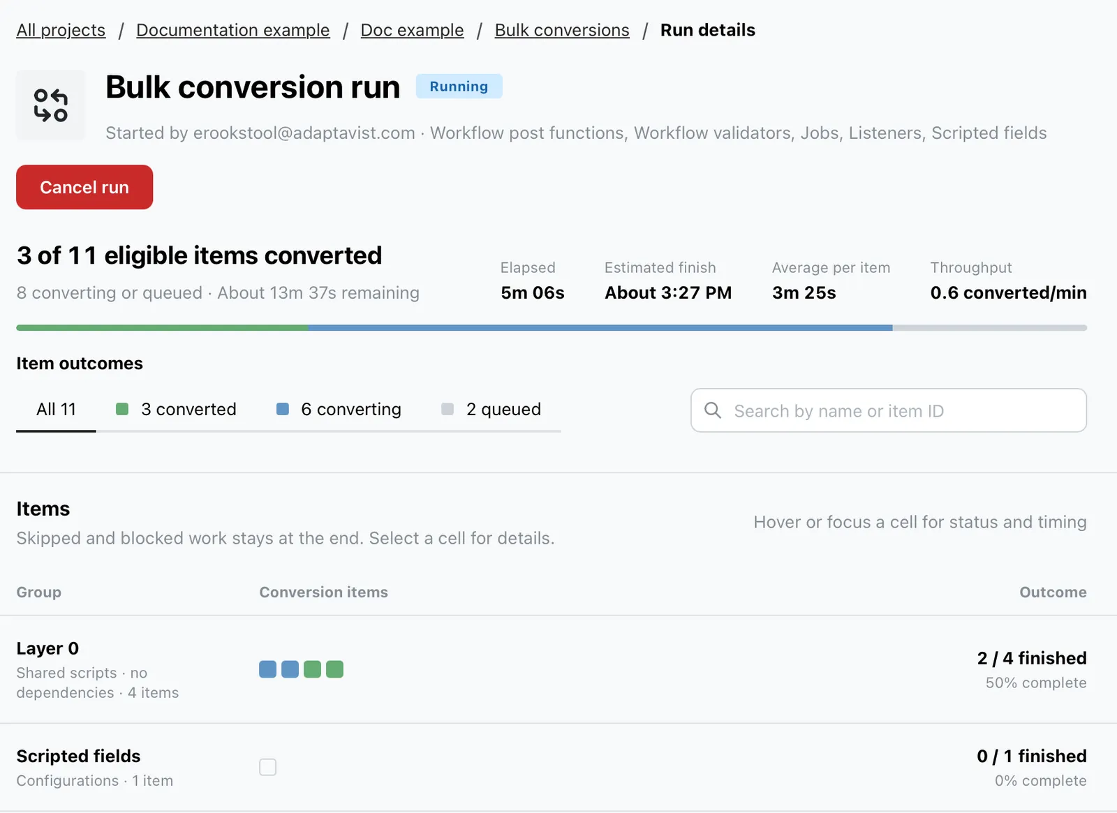 Conversion progress status updates
