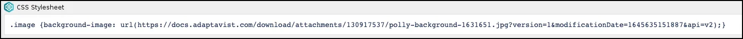 CSS Style Sheet macro showing background-image CSS using the .image class selector and a URL for the background image
