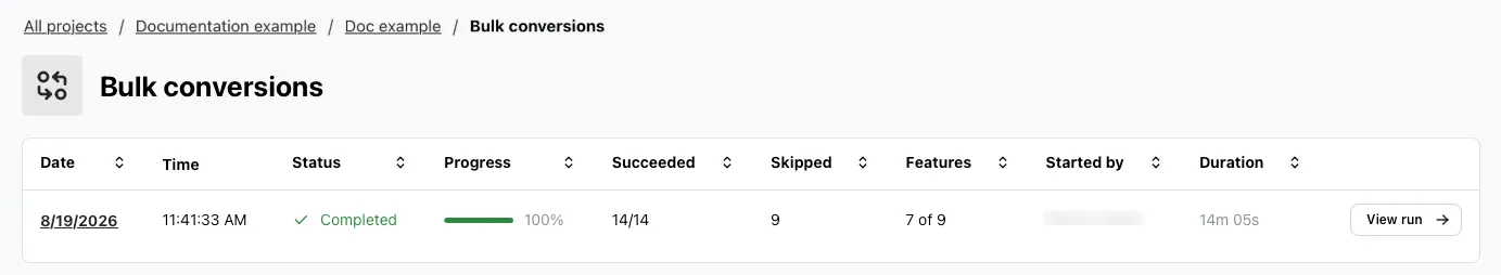 Bulk conversions history