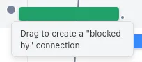 A screenshot showing a Hierarchy for Jira timeline view with a blocked by dependency line highlighted between two work items.