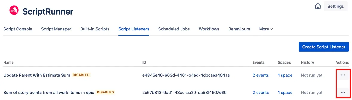 Click the Edit option from the Action ellipsis for the listener you want to modify