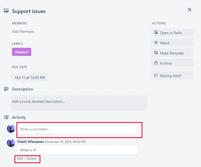 Image of an issue with comment options highlighted